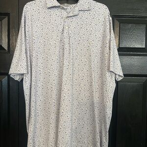 Peter Millar Large Men's White and Blue Patterned Polo